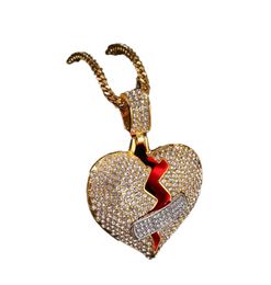 Collier Hip Hop Hop Iced Out Broken Heart Pendant Colliers Fashion Jewelry8250490