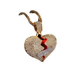 Collier Hip Hop Hop Iced Out Broken Heart Pendant Colliers Fashion Jewelry2625216