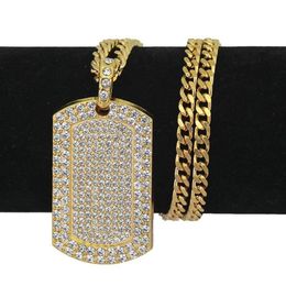 Collier Hip Hop pour hommes, bijoux en strass complet, pendentif avec étiquette de chien glacé, colliers en or pour hommes 161E