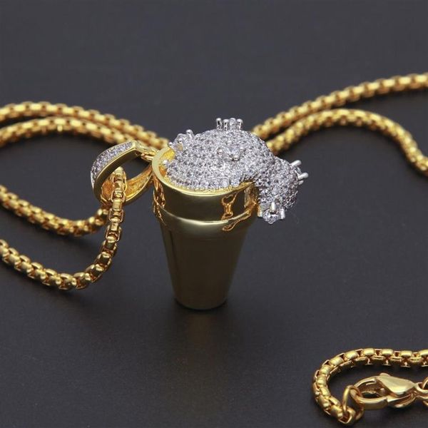 Collier Hip Hop pour hommes, bijoux, tasse en polystyrène, pendentif glacé, Hiphop, colliers 217N