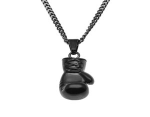 Heren hiphop ketting sieraden roestvrijstalen zwarte bokshandschoenen hanger kettingen met 3 mm60 cm gouden Cubaanse ketting1862919