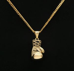 Heren hiphop ketting sieraden roestvrijstalen bokshandschoenen hanger kettingen met 60 cm gouden Cubaanse ketting8574061