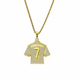 Mens Hip Hop número 7 Jersey Diseñador Collar colgante Exagerar Cristal de diamante lleno Oro de 18 quilates 75 cm Cadena torcida Collares largos Joyería