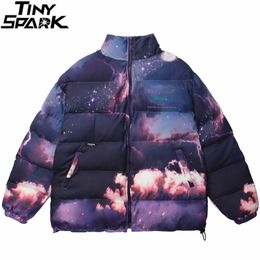 Hommes Hip Hop Parka Veste Streetwear Sky Veste imprimée Harajuku Coton Hiver Veste rembourrée Manteau chaud épais 201128