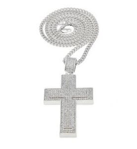 Mens Hip Hop Pop Diamond Cross Hanger Volledige Boor Double Cross 14k Gold Necklace