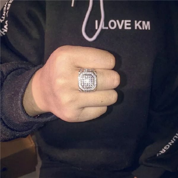 Anéis hip hop masculinos joias banhadas a ouro com diamantes anel grande novos anéis de aço inoxidável para homens