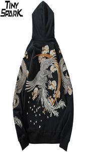 Hip Hop Streetwear Sweat à capuche Chinois Dragon Phoenix Pullor de broderie Nouveau Sweat Floral Floral Fleece Cotton Fleece 2011273780932