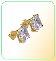 Heren Hip Hop Stud oorbellen Sieraden Hoogwaardige mode Gold Silver Square Simulated Diamond Earring 6mm7033870