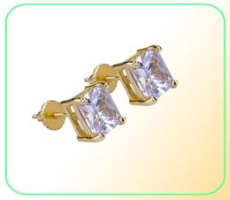 Heren Hip Hop Stud oorbellen Sieraden Hoogwaardige mode Gold Silver Square Simulated Diamond Earring 6mm3226134