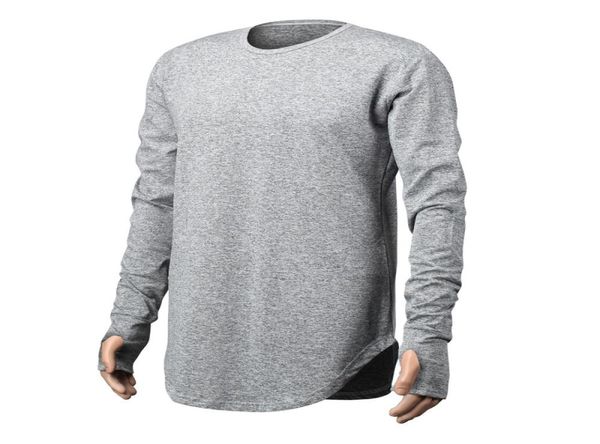 Camiseta de Hip Hop para hombre, camiseta de manga larga con puños con orificio para el pulgar, camisetas con dobladillo curvo, ropa de calle para hombre, Tops7800713