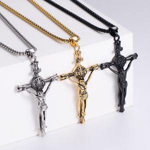 Heren Hiphop Cross Jesus Hangdoek Kettingen Persoonlijkheid Cool Jewellry Box Link Chains Punk Street Dance Supplies Accessoires 316L roestvrij staal goud zwart zilver