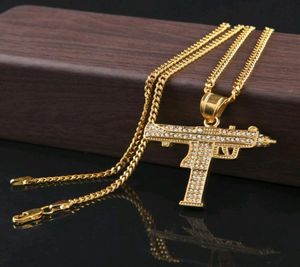 Heren Hiphop Sieraden Volledig CZ Diamond Pistool Submachine Gun Hip Hop Pendant Necklace met 3 mm 24inch Chain Whole8305164