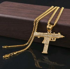 Heren Hiphop Sieraden Volledig CZ Diamond Pistool Submachine Gun Hip Hop Pendant Necklace met 3 mm 24inch Chain Whole7129888