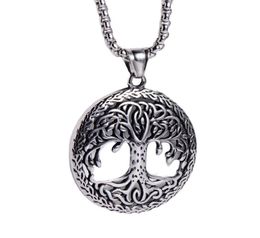 Hommes HipHop Pendentif Colliers Classique Nordique Viking Rond Creux Paix Vie Amitié Arbre En Acier Inoxydable Bijoux2512013