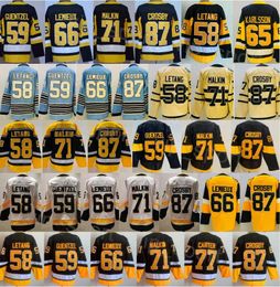 Hockey para hombre 59 Jake Guentzel Jersey Retro inverso 58 Kris Letang 66 Lemieux 87 Sidney Crosby 71 Evgeni Malkin Cosido Serie de estadio alternativo Clásicos Heritage