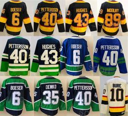 Hockey para hombre 6 Brock Boeser Jersey Retro inverso 40 Elias Pettersson 35 Thatcher Demko 10 Pavel Bure 89 Mogilny 43 Quinn Hughes Bordado Vintage Clásico Color del equipo