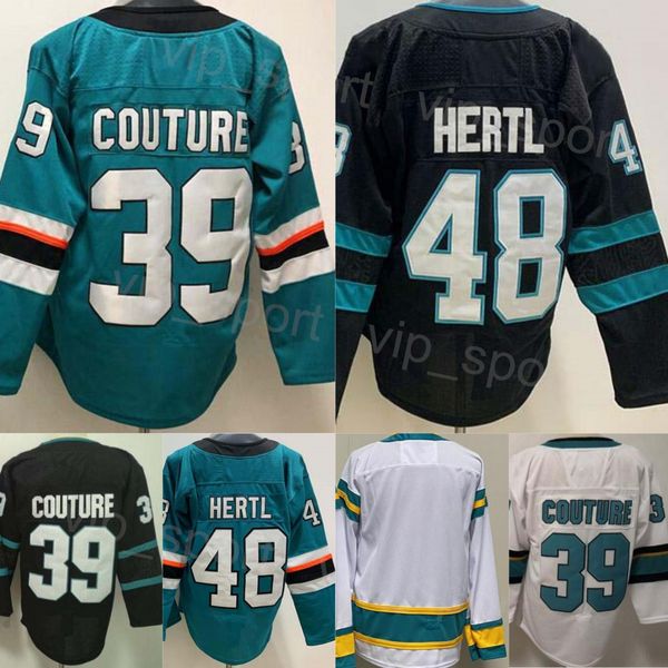 Jersey de hockey para hombre Retro inverso 39 Logan Couture 48 Tomas Hertl Negro Verde Blanco Color del equipo Todo jersey cosido Algodón puro Transpirable para fanáticos del deporte Bueno