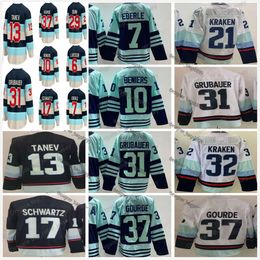 Mens Jerseys de hockey 10 Matty Beniers 6 Adam Larsson 7 Eberle 16 Luke Henman 17 Jaden Schwartz 31 Brandon Tanev 37 Yanni Gourde 31 Philipp Grubauer 95 Andre Burakovsky