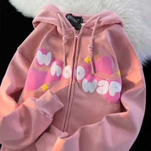 Hoddie Sudaderas Moda Harajuku Diablo Bordado Mujeres Hombres Japonés Dulce Streetwear Dibujos animados Sudadera suelta Pareja Cremallera Sudadera con capucha Goth Y2k Ropa