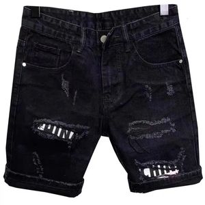 Autocollants de trou pour hommes coréens fashion slim denim short pantalon leggings jeans shorts 240412