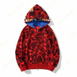 Sweat à capuche pour hommes Sweats à capuche Shark Polaires réfléchissantes Sweat-shirts pour femmes Pulls à capuche surdimensionnés Couleur Camo Shark Large fermeture éclair complète double casquette broderie sweats à capuche WOOT