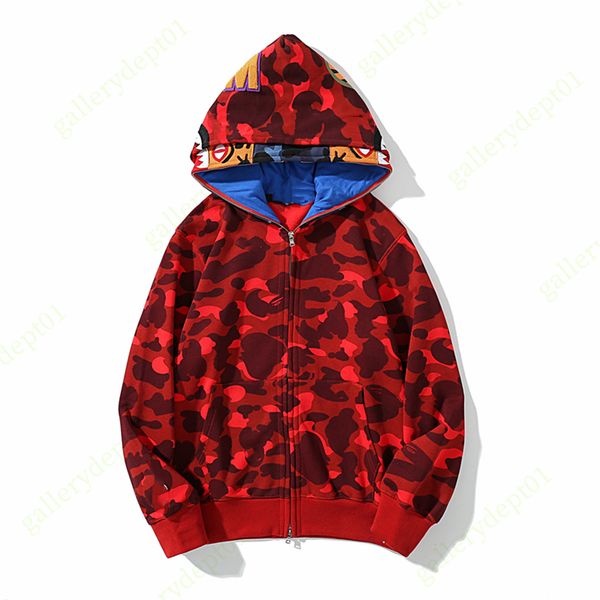 sudadera con capucha para hombre sudaderas con capucha de diseño tiburón Vellones reflectantes mujeres sudaderas suéteres con capucha de gran tamaño Color Camo Shark Amplia cremallera completa doble gorra bordado con capucha