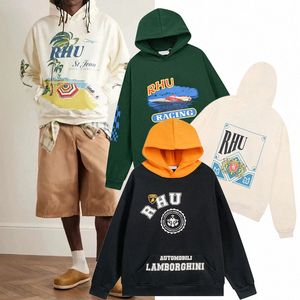 Heren Hoodie Designer Rhude Hoodies Letter Print Pullover Sweatshirts Losse Lange Mouw Capuchon Retro High Street Volledige Zip Up Hoody Jas Heren Katoenen Tops US Size S-XL