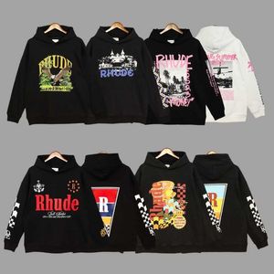 Sweat à capuche pour hommes Designer Rhude Sweats à capuche Lettre Imprimer Pull Sweatshirts Lâche à manches longues à capuche rétro High Street Full Zip Up Veste à capuche hommes coton à o7Wf #