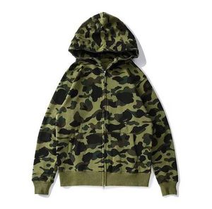 Mens Hoodie Full Zip Up Shark Hoodies voor vrouw Ontwerper Camouflage Bape Jacket Hoody Sjabloon Capuchon Sweatshirt Man Dames Warm Tech Fleece q43