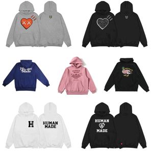 Herenhoodie Menselijk gemaakt Heren Dames Beste kwaliteit Zware stof Vleermuispatroon Menselijk gemaakte trui Oversized sweatshirts Liefdeshart op grijze streetwear eendprint