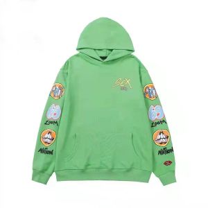 Sudadera con capucha para hombre, sudadera deportiva a la moda, informal, con estampado de letras, graffiti verde, marca de calle, chaqueta holgada de algodón, suéter para hombre, pegatina de hip hop