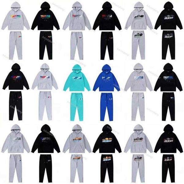 Sudadera con capucha para hombre Trapstar Chándal Diseñador Bordado Letra Lujo Negro Blanco Gris Arco iris Color Verano Deportes Moda Cordón de algodón Top Manga corta SI