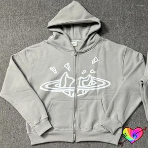 Hoodies pour hommes 2024SS Grey Broken Planet Zip Up Hoodie Men Femmes Primp Print graphique Pillures surdimensionnées surdimensionnées