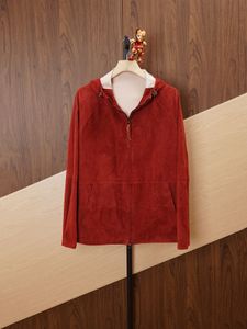 Sweats à capuche pour hommes Automne Zilli Loro Piana Manteau en cuir à capuche Veste rouge