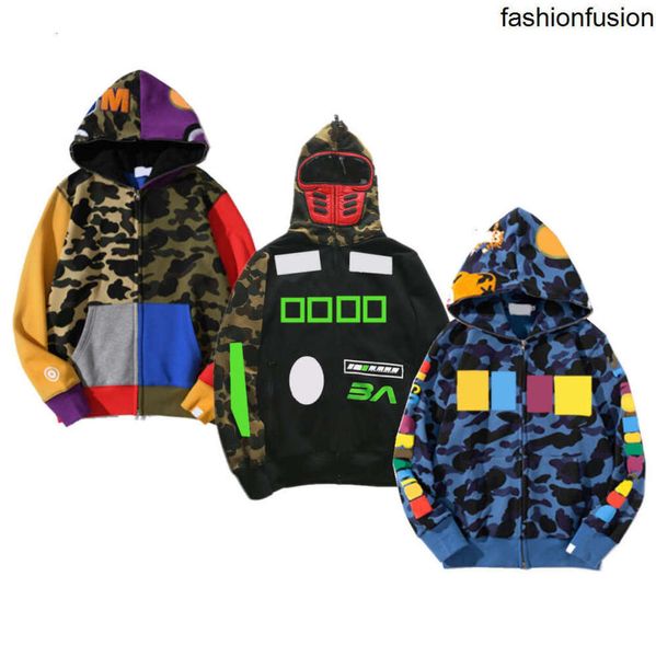 Sweats à capuche pour hommes Design camouflage rouge jaune bleu pull en polaire épissage, plus la taille 3XL fermeture éclair amoureux sweat-shirts designer mode veste à capuche sEEFH