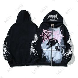 Heren Hoodies Designer Sweatshirt Men Zip Up Hoodie Jacket Europe en de Verenigde Staten High Street Tide Super Fire Retro Dinosaur Bone Print Zipper Hoodie voor man