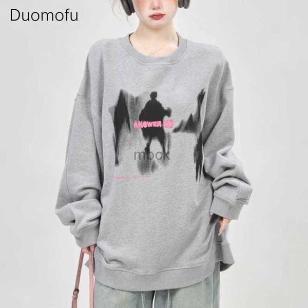 Sudaderas con capucha masculina Duomofu Y2K Sweatshirts gris gráfica Estilo de manga larga de manga larga blanca Harajuku Streetwear Tops 240412