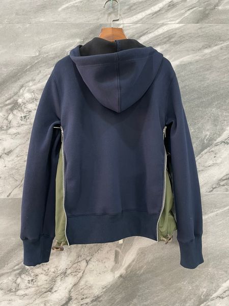 Sweats à capuche pour hommes poches à fermeture éclair européennes et américaines épissage coupe-vent pull à capuche manteau gris bleu foncé