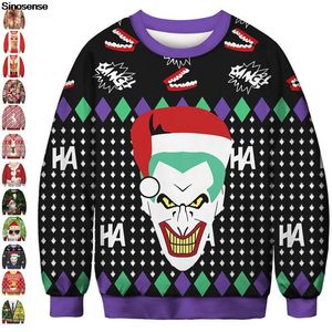 Hoodies pour hommes Hommes femmes pull de Noël laid 3D Clown Funnwing Imprimé Automne Holiday Party Noël Sweat-shirt Pullover Choters Tops