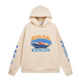 Sudadera con capucha para hombres Rhude capullo con capucha estampado de manga larga Menores Mujeres Sweater Sweater Luxury Hip Hop Hop Hop Sweets Luxury Brand Sweatshirts US Tamaño