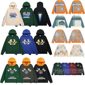 Sudaderas con capucha para hombre Rhude Sudadera con capucha Estampado de letras Manga larga Moda Hombres Mujeres Sudaderas Suéter de lujo Hip Hop Marca EE. UU. Tamaño 01