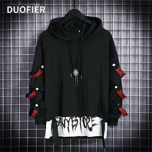 Heren Hoodies Sweatshirt Autumn Casual Black Techwear Hip Hop Harajuku Hoodie Men Ribbons Patchwork Japanese Streetwear Darkwear 220811