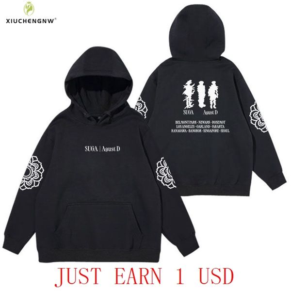 Sweats à capuche pour hommes Sweats 93 SUGA Kpop AgustD DDAY Concert vocal Même couleur unie à capuche Sweat-shirt en coton à manches longues Bt Y2K Oversize Hip Hop Top Coat 230620