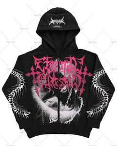 Heren Hoodies Sweatshirts Amerikaanse Donkere Stijl High Street Kleding Gedrukte Hoodie Met Losse Rits Heren Y2K Gothic Punk Rock Casual Oversized Sweatshirt Dames 230823