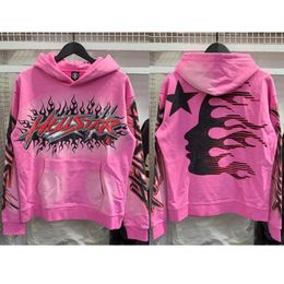 Heren Hoodies Sweatshirts Amerikaanse Vintage Roze Hellstar Mannen Vrouwen Losse Casual Graffiti Vlam Gedrukt Capuchon 231208