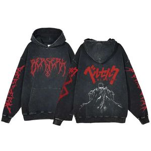 Hoodies pour hommes Sweatshirts Anime Imprimé à sweat pour hommes Gothic Harajuku Manga Sportswear 100% coton Hip-Hop Retro Black Zipper Y2K Street Vêtements Unisexe 240425