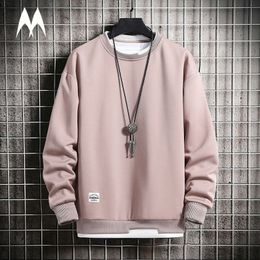 Sudaderas con capucha para hombre Sudaderas Otoño Harajuku Hombres Casual Color Sólido Sudadera Oneck Falso Dos Jersey Base Tops Streetwear 230308