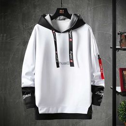 Sweats à capuche pour hommes Sweatshirts Automne Pulls à capuche pour hommes Hip Hop Streetwear Pull à capuche à manches longues Patchwork Ruban Lettre Imprimer Sweat Mâle Y2K Vêtements 2