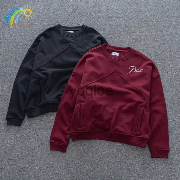 Sudaderas con capucha para hombre Sudaderas Otoño Invierno Grueso Cottton Vintage Rhude Cuello redondo Sudaderas Hombres Mujeres Vino suelto Rojo Marrón Negro Bordado Rhude Pullove J231106