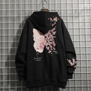 Heren Hoodies Sweatshirts Zwarte Vlinder Borduurwerk Hoodie Mannen High Street Hooded Sweatshirt Meisjes Paar Tops Casual Rood Lente Herfst Japan 230725